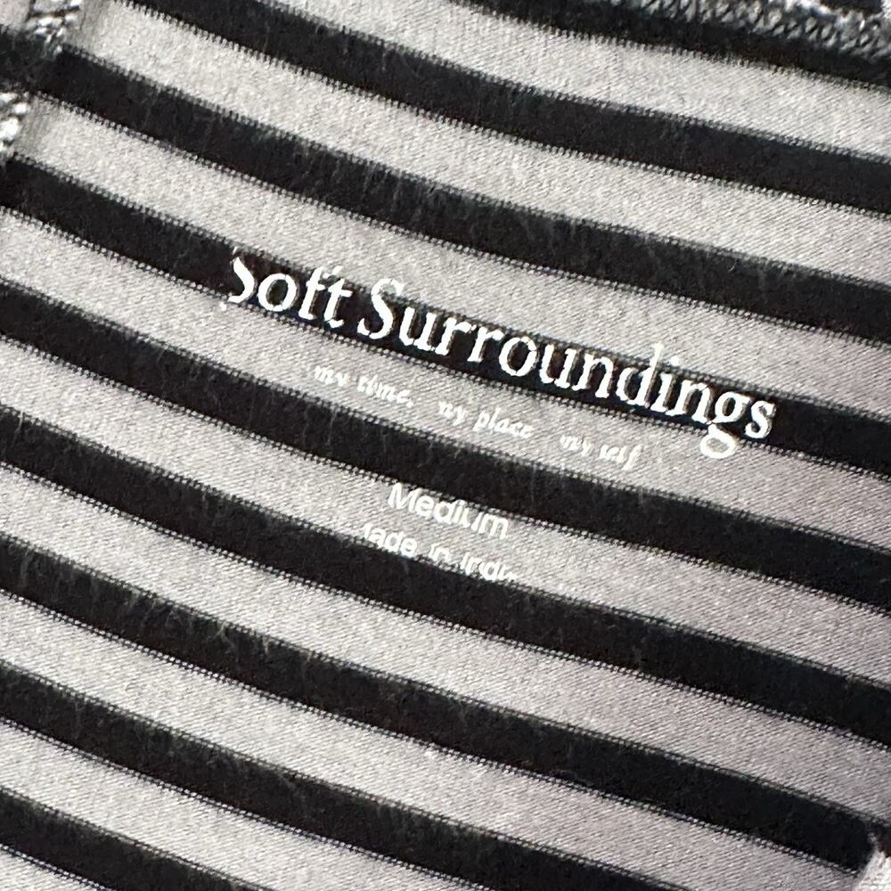 Soft Surroundings Tunic Top M Gray Stripe Embroidered Shark Bite Hem Soft FLAW - Picture 5 of 10